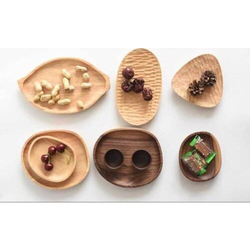 Hot Black Walnut Wood Pan Plate Fruit Dishes Saucer Tea Tray Dessert Dinner Bread Pizza Wood Plate Retro Style Rubber Tea tray