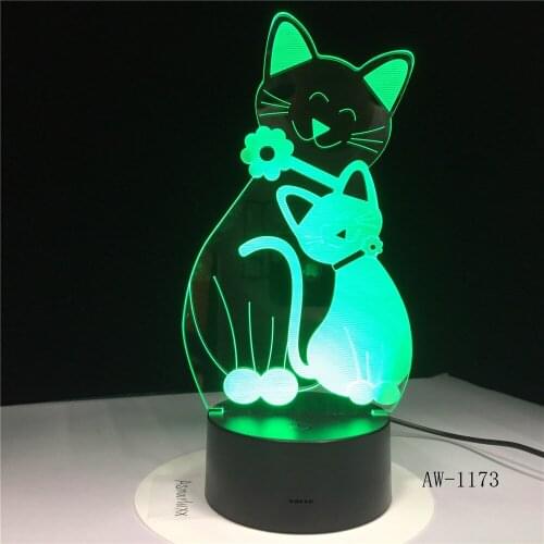 Cute Flash Cat Lamp 7 Colors Changing Nightlight Light 3D Cat Mood Touch Lamp Home Decor Kids Gifts Drop AW-1173
