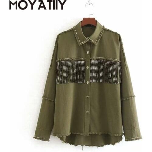 MOYATIIY Fashion Women Cotton Tassel Coats Jacket Spring Autumn Cool Lady Motorcycle Jackets Suction Button Overcoats Female