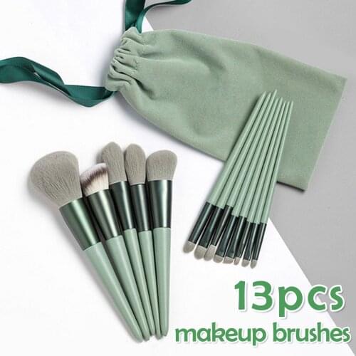 13PCS Makeup Brushes Set Lip Eye Shadow Eyebrow Blending Blush Concealer Foundation Loose Power Brushes with Bag for Women Girls