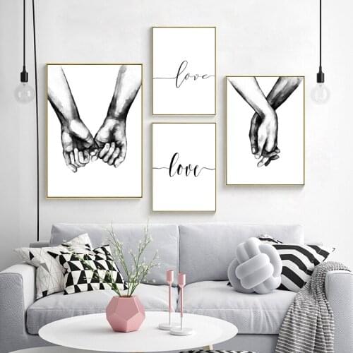Nordic Wall Pictures Love Poster Couple Holding Hands Painting Black And White Wall Art Canvas Print For Living Room decor