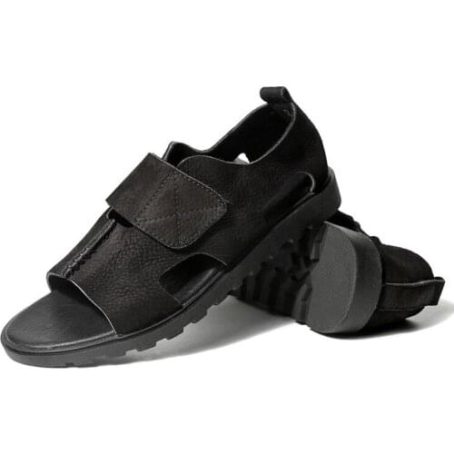 New Fashion Men Leather Comfortable Sandals Male Summer Oper-toed Youth Roman Sandals Male Personality Flat Sandals Freeshipping