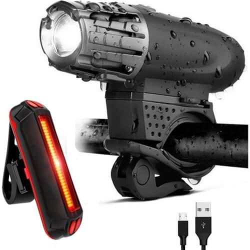 New Bicycle Light Usb Charging Headlights Taillights Mountain Bike Flashlight Warning Lights 300 Lumens Headlights