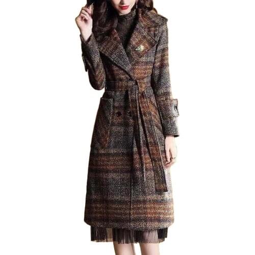 Casual A-line Long Plaid Woolen 2021 New Fahsion Women High Quality Wool Coats Trench Winter Outerwear Woman Coats