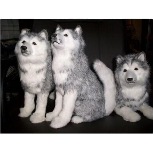 About 30cm husky toy hard model ,polyethylene & furs handicraft ,one lot/ 3 pieces toys, home decoration,gift t4439