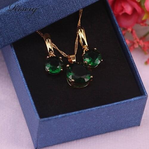 Promotion Many Colors Big Round Rose Gold Color Jewelry Set For Women White Zircon Earrings Necklace Set Bridal Jewelry