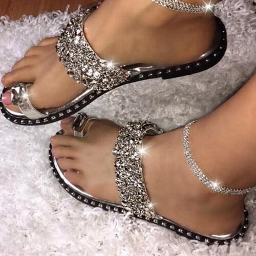 Summer Sequins Slippers Women Flip Flops Crystal Rhinestones Flat Slides Open Toe Casual Ladies Shoes Zapatos De Mujer Sandalias