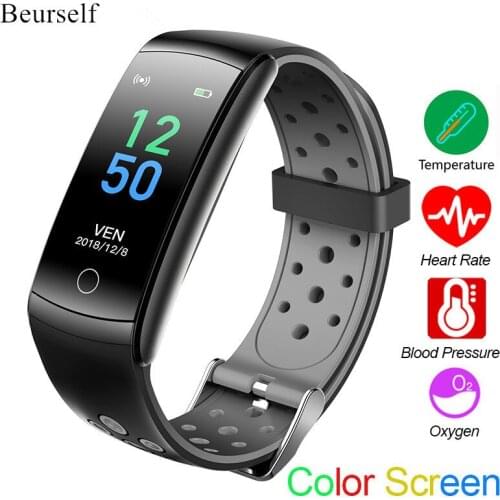 Beurself Q8T Thermometer Smart Watch Men Blood Pressure Heart Rate Smart Bracelet Women Fitness Tracker Temperature Sports Band