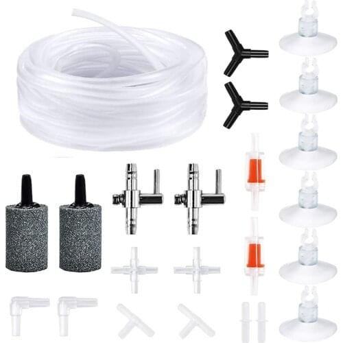 Airline Tubing Aquarium Air Pump Accessories for Fish Tank with Air Stones, Check Valves, Suction Cups and Connectors