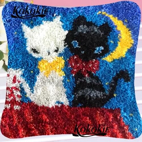 Crocheting Rug Yarn Patchwork Pillowcase Latch hook rug pillow cartoon cat needlework material for handicraft cross stitch kits
