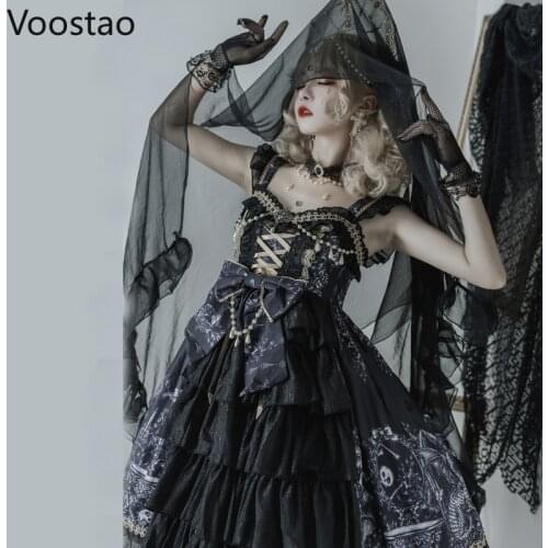 Japanese Lolita JSK Dress Dragon Witch Gothic Jsk Dress Dark Punk Vintage Victorian Princess Party Dress Sleeveless Lolita Dress