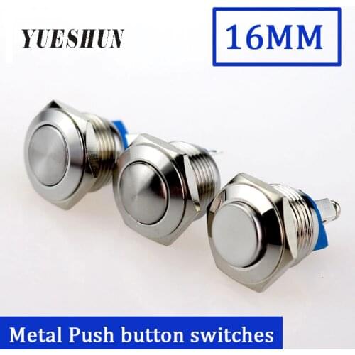 YUESHUN 16mm Stainless Steel/Nickel Plated Brass High Head Push button Momentary 1NO Metal Power Push Button Switch