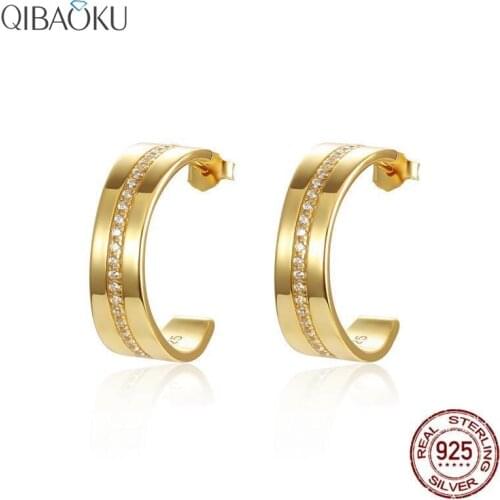 Women Earrings 100% Sterling Silver 925 & Real Gold Color Stud Earrings for Women Dazzling CZ Wedding Engagement Jewelry Brincos