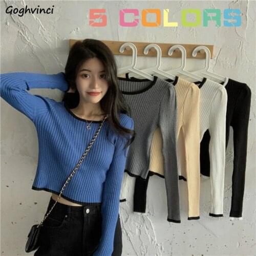 Women Pullover Patchwork Panelled Slim Fit Warm Knitted Sweater Female Simple Elegant All-match High Elasticity Chic Streetwear