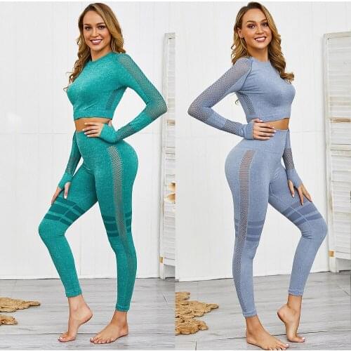 2021 Women Tracksuit Sportswear Fitness Thumb Hole Sport Suit Yoga Seamless Set Sexy Tracksuit Workout Gym Wear Running Clothing