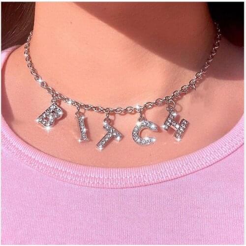 NIUYITID Harajuku Crystal Letter Necklace Pendant Women Jewelry Choker Chain Necklace Girls Gift