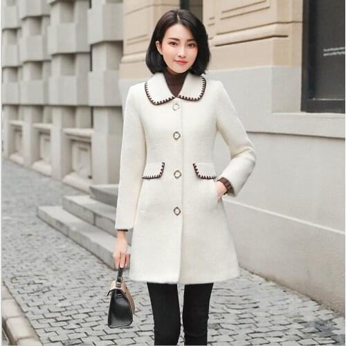 Women Woolen Coat New 2021 Spring Woolen Jacket Women Clothes Autumn Long Slim Thick Warm Pakra Female Coats White Fashion
