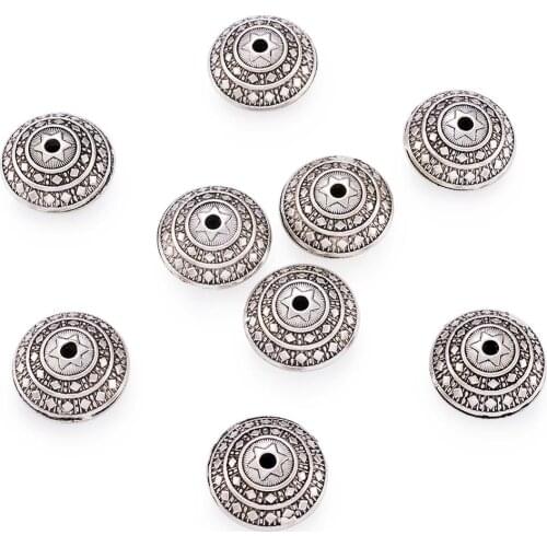 10Pcs Tibetan Antique Silver Color Flat Round Beads Spacer For DIY Bracelet Necklace Jewelry Making 23x16mm hole: 2mm
