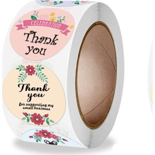 100-500pcs Flower Thank You Stickers Labels Seals Thank You for Supporting My Small Business Stickers Roll Round Labels For Shop