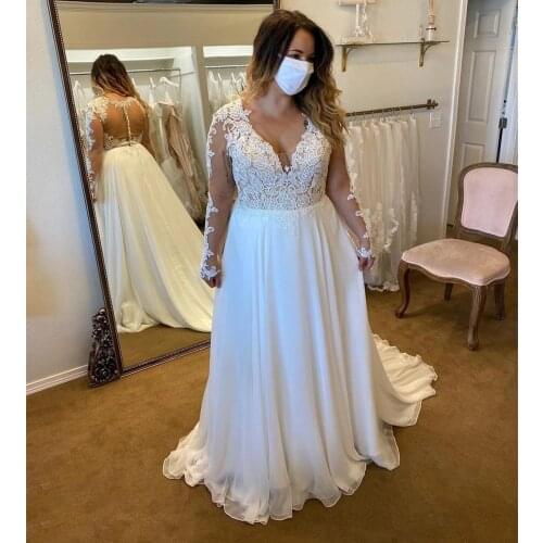 2020 Elegant Plus Size Lace up Wedding Dresses Short Sleeve V Neck Beaded Ruffles Chiffon A Line Bridal Gowns Custom Made