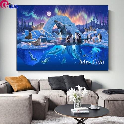 DIY Diamond Painting Arctic Landscape,Dolphin Bear Penguin Diamond Embroidery Animal Full Square Mosaic Cross Stitch Wall Decor