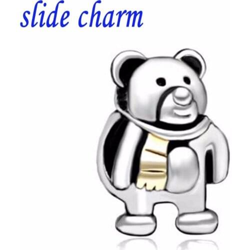 Free shipping Surrounded by scarf bear baby charm fit Pandora charm bracelets