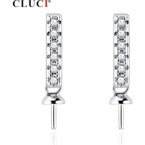 CLUCI Silver 925 Stud Pearl Earring Mounting Zircon Push Back Design Sterling Silver Women Earring Wedding Party Jewelry SE147SB