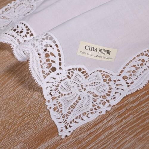 D607: White premium cotton lace handkerchiefs blank crochet hankies for women/ladies wedding gift