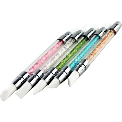 5Pcs GEL Nail Art Carving Pen Brushes Silicone 2-ended Crystal Handle Nail Art Carving Pen Brushes 4-IN-1 SILICONE TOOL BRUSH