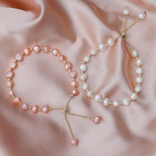 Elegant Pink/White Color Baroque Natural Freshwater Pearl Bracelets Bangles for Women Fashion Jewelry 2021 Gift YBR185
