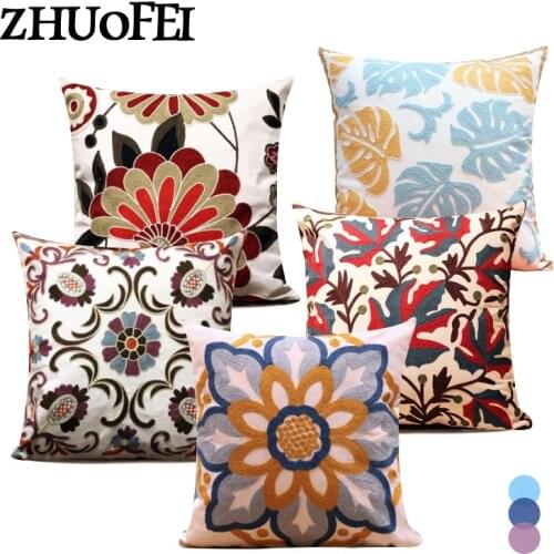 Cotton Cushion Cover Bucolic Style Home Decoration Pillowcase Plant Print Pillowslip Living Room Sofa Throw Pillow Cover 45X45CM