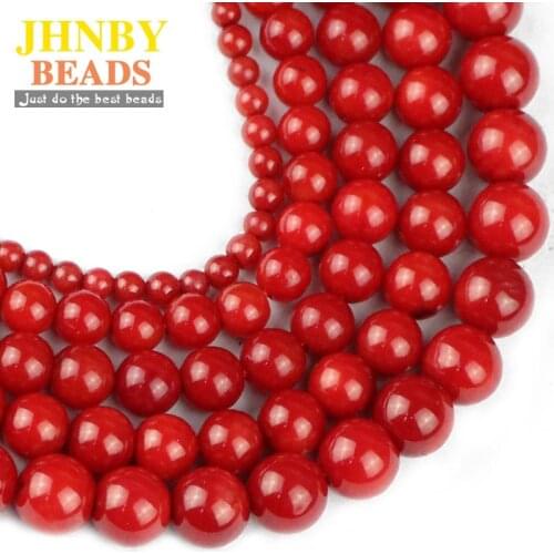 JHNBY Red coral Natural coral stone High quality Round Loose beads ball 2.5/4//5/6/7MM Jewelry bracelet accessories making DIY