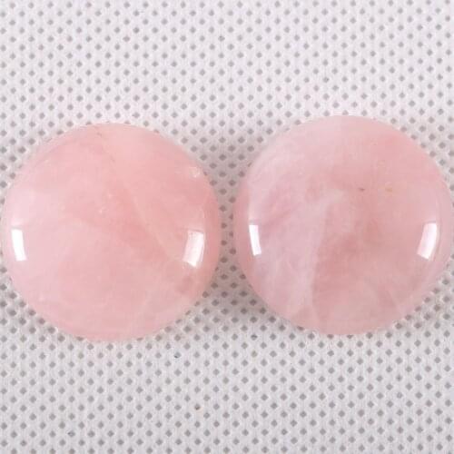 25MM 30MM Round Cabochon Natural Stone Pink Crystal Quartz No Drilled Hole Bead for Women Men DIY Jewelry Making Ring 2Pcs/Lot