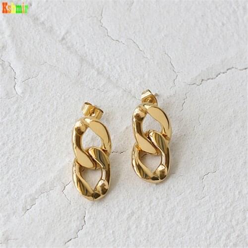 KshmirEuropean and American geometric wind chain thick chain stud earrings double rings S925 Earrings female metallic
