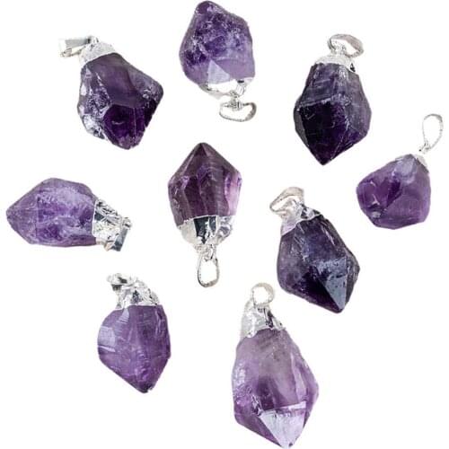 Mini Purple Druzy Charm Necklace Silvertone Plating Natural Healing Quartz Minimal Cluster With Chain
