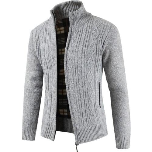 2021 Hot Fashion Long Sleeve Stand Collar Versatile Cardigan Mens Autumn Winter Sweater Thick Warm Knitted Jacket Casual