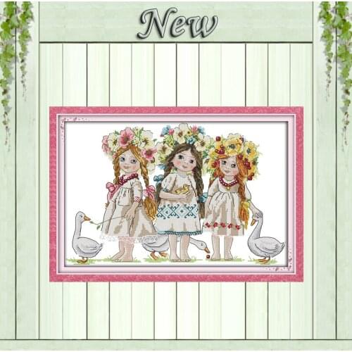 Young girls kid angel baby decor paintings counted printed on canvas DMC 14CT 11CT Cross Stitch Needlework Sets Embroidery kits
