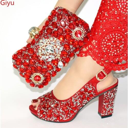 Doershow red shoe and bag set for party Italian shoe with matching bag new design lady matching shoe and bag! HJL1-9