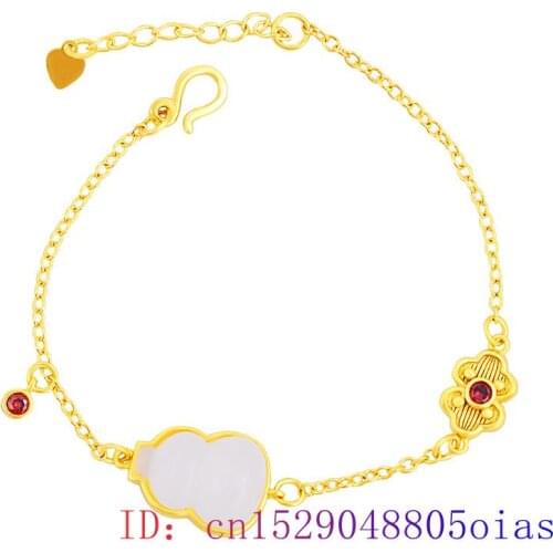 Jade Gourd Bracelet Fashion Natural Chalcedony Zircon 925 Silver Gemstone Amulet Jewelry Women Charm Gifts Crystal