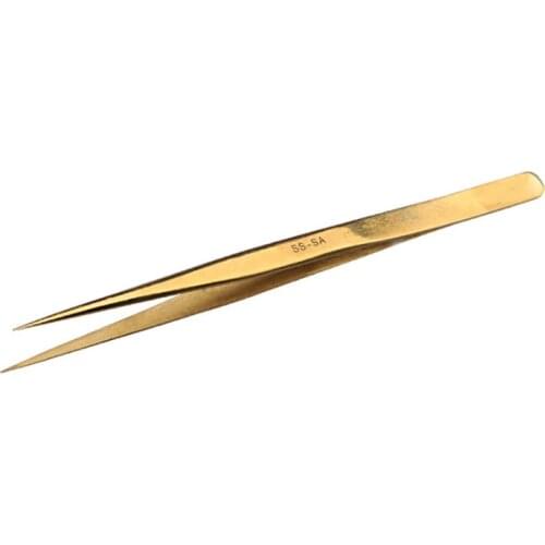 SS-SA Stainless Steel Non-Magnetic Precision Tweezers with Fine Point Tips for Micro Electronics Applications, 138.9mm Long