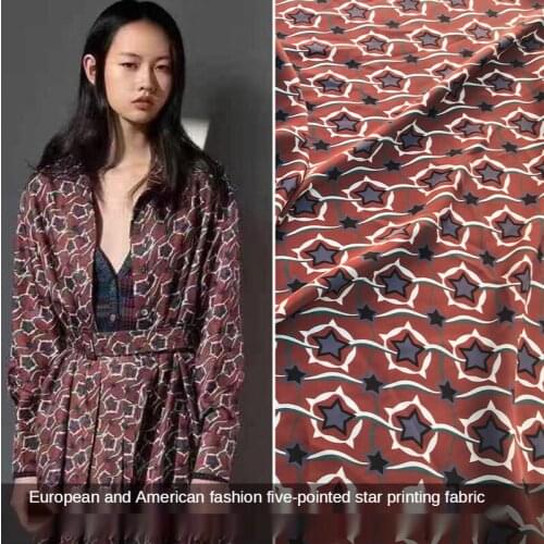 2021 new brand spring and summer products five-pointed star non-stretch satin high-definition digital printing clothing fabric