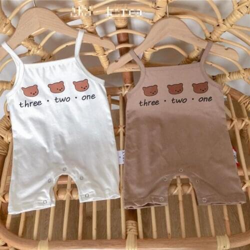 2021 Summer New Baby Sleeveless Romper Cute Bear Print Overalls For Kids Newborn Thin Soft Cotton Vest Jumpsuit