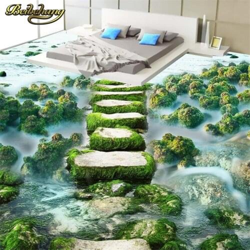 Beibehang Custom Beach stone pier Floor Wallpaper Bathroom Floor Mural papel de parede 3D Self-adhesive Waterproof Wall paper