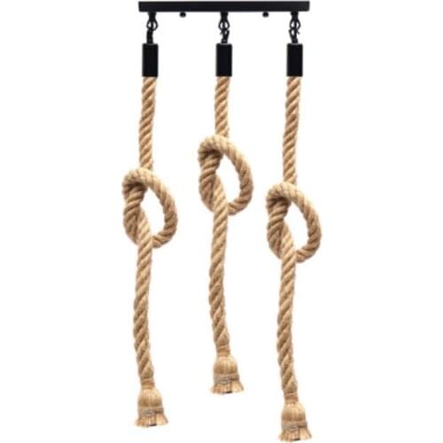 Style E27 Retro Three Head Hemp Rope Pendant Lamp Bulb Holder Hanging Light Fixture For Country Home Decor