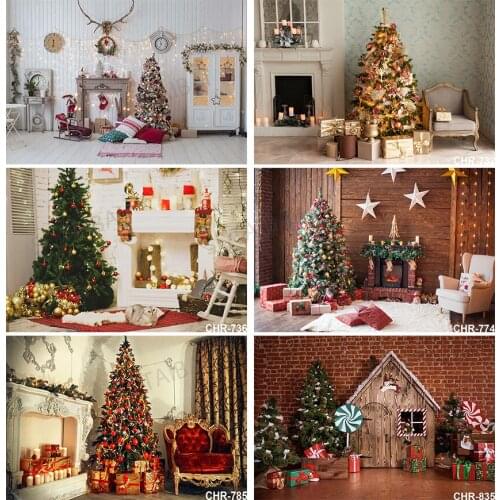 Christmas Fireplace Backdrop Christmas Tree Gifts Red Socks Photography Photo Background Famliy Party Child Portrait Decor Props