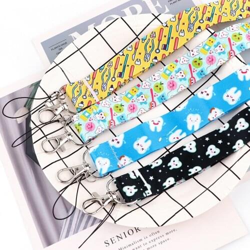 JF993 Tooth Care Lanyard Neck Strap for Key ID Card Cell Phone Straps for USB Badge Holder DIY Hanging Rope Dentist Nurse Gift