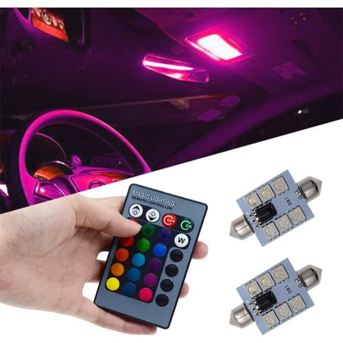 T10 RGB Car Led C5W 5050 6SMD 12V Festoon Dome Door Color Reading Lights Remote Controller Colorful Lamp Roof Trunk Wedge Bulb