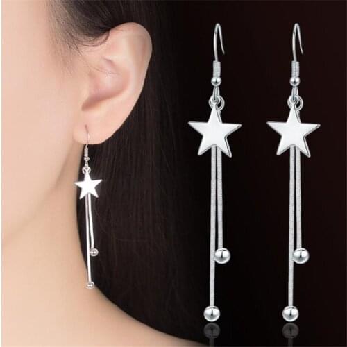TJP New Fashion 925 Sterling Silver Earrings For Women Accessories Trendy Star Tassel Women Drop Earrings Girl Birthday Bijou