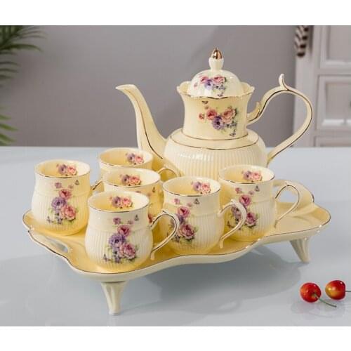 High-end ceramic tea set living room simple set cold kettle heat-resistant water cup kettle and tray