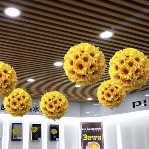 20CM Dia Yellow Sunflower Kissing Ball Ceiling Hanging Artificial Flower Ball For Childrens Day Kindergarten Room DIY Supplies